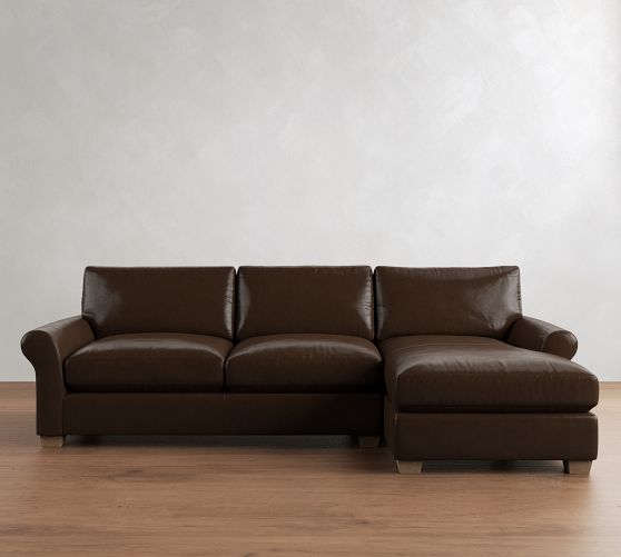 PB Comfort Modern Roll Arm Leather Sleeper Chaise Sectional (112") by Pottery Barn