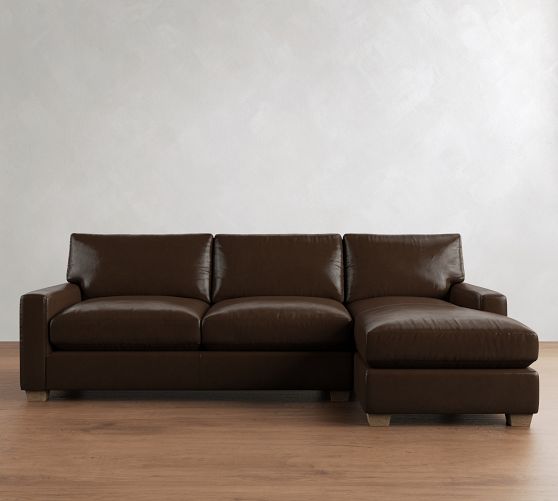 PB Comfort Modern Square Arm Leather Sleeper Chaise Sectional (108") by Pottery Barn