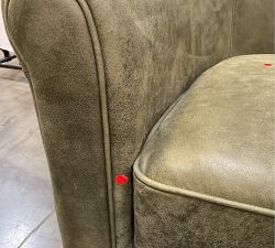 Open Box: Irving Roll Arm Leather Swivel Armchair without Nailheads (33") - Keystone Moss