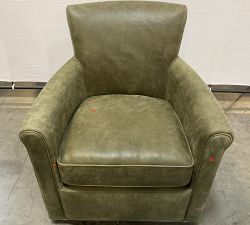 Open Box: Irving Roll Arm Leather Swivel Armchair without Nailheads (33") - Keystone Moss