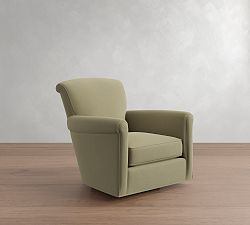 Open Box: Irving Roll Arm Swivel Armchair without Nailheads (33") - Performance Suede Moss