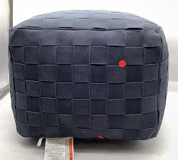 Open Box: Suede Basketweave Pouf - Navy
