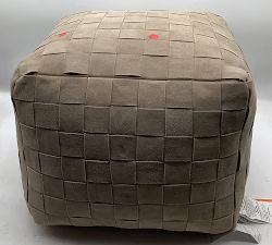 Open Box: Suede Basketweave Pouf - Stone