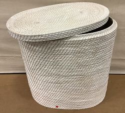 Open Box: Tava Handwoven Rattan Divided Hamper - White