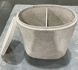 Open Box: Tava Handwoven Rattan Divided Hamper - White