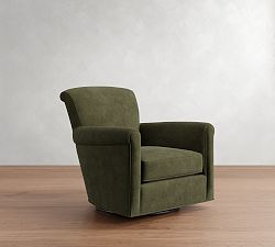 Open Box: Irving Roll Arm Leather Swivel Armchair without Nailheads (33") - Keystone Moss