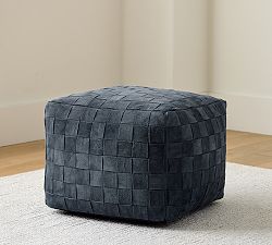 Open Box: Suede Basketweave Pouf - Navy