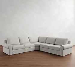 Big Sur Roll Arm Slipcovered 3-Piece L-Shaped Wedge Sectional (124")