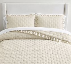 Belgian Flax Linen Ruffle Tufted Quilted Sham