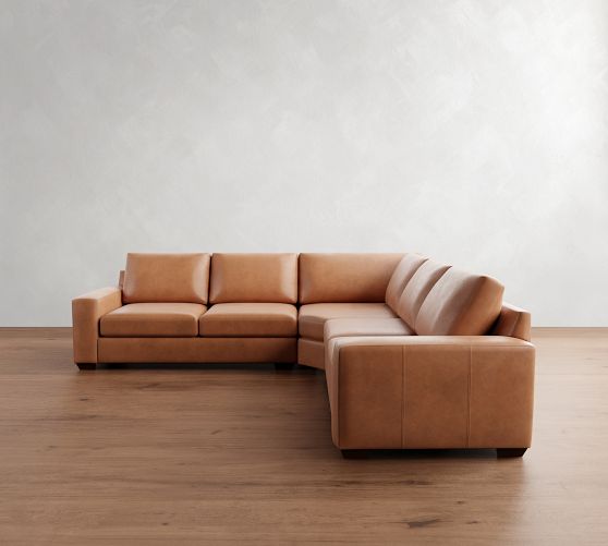 Big Sur Square Arm Leather 3-Piece L-Shaped Wedge Sectional (123") by Pottery Barn
