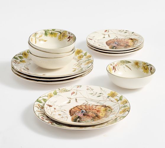 Bedford Harvest Turkey 12-Piece Stoneware Dinnerware Set by Pottery Barn