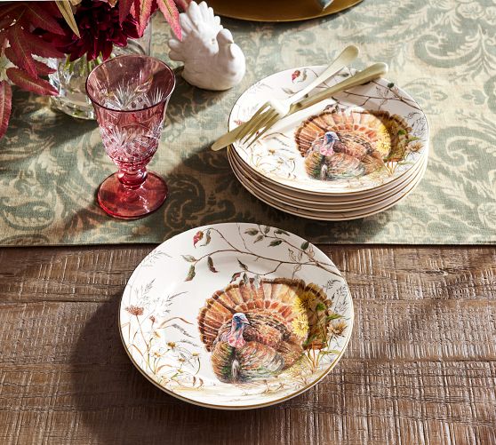 Bedford Harvest Turkey Stoneware Salad Plates - Set of 4 by Pottery Barn