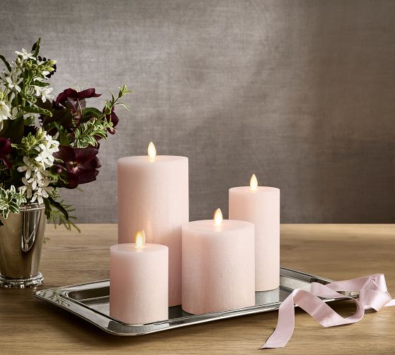 Premium Flickering Flameless Wax Pillar Candle - Salt Washed