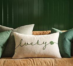 Lucky You Embroidered Lumbar Pillow Cover