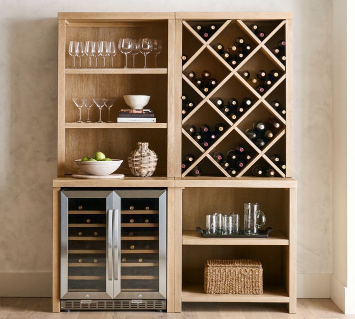 Modern Farmhouse Wine Storage with Display Cabinet, Fog, 68" | Pottery Barn