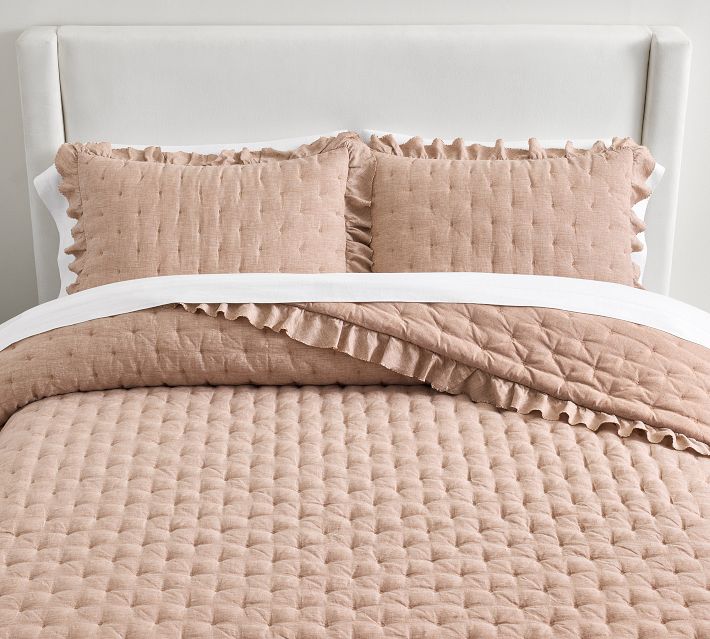 Belgian Flax Linen Ruffle Tufted Quilted Sham | Pottery Barn