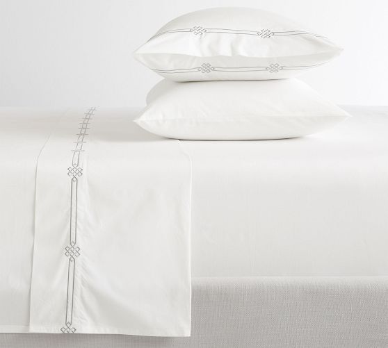 Emilia Embroidered Organic Percale Sheet Set by Pottery Barn