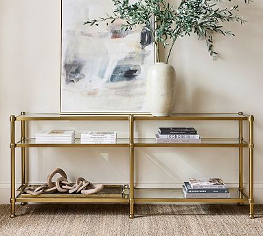 ゴールドフレーム サービスワゴン ガラス天板 エレガント ZR24073 Everson Grand Glass Console Table (73