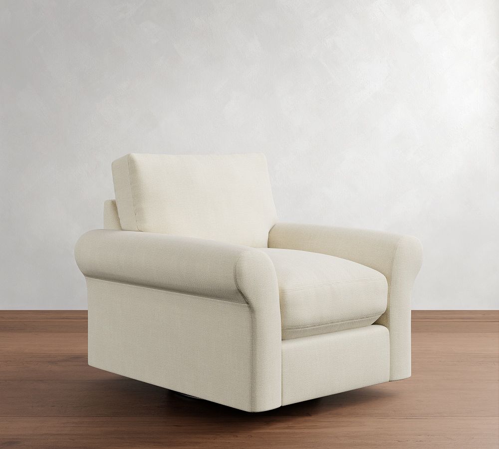 PB Comfort Modern Roll Arm Swivel Chair by Pottery Barn