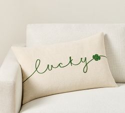 Lucky You Embroidered Lumbar Pillow Cover