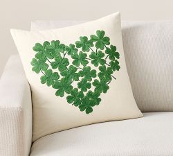Four Leaf Clover Heart Embroidered Pillow Cover
