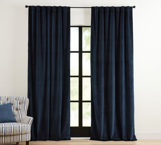 Custom Velvet Twill Blackout Curtain - Navy by Pottery Barn