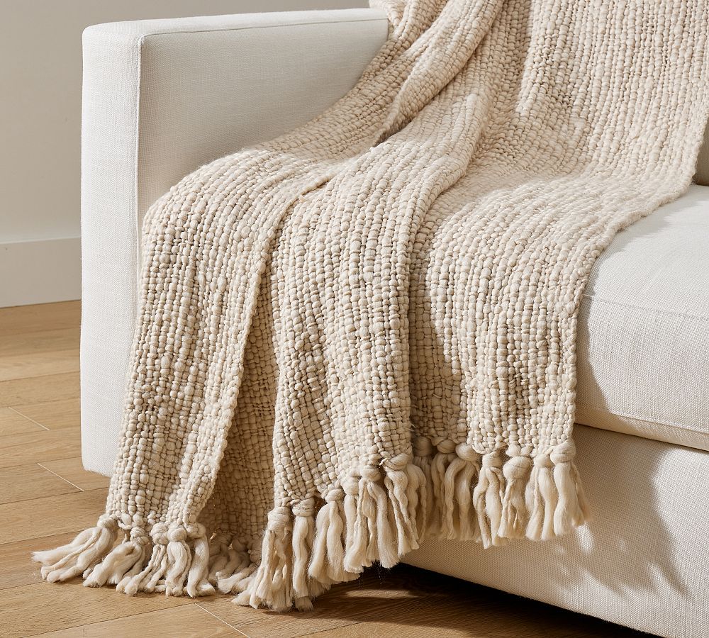 Textured Basketweave Knit Throw - Oatmeal, 50" x 60"