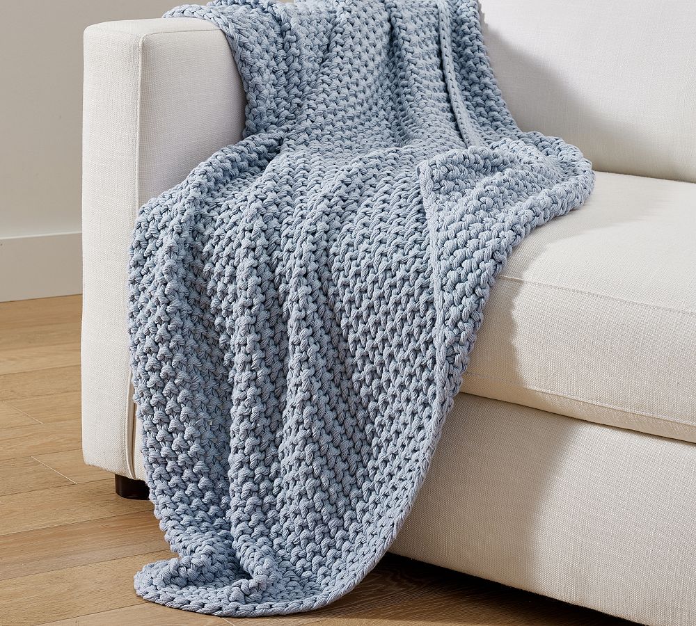 Bayside Seed Stitch Throw - Chambray, 44" x 56"