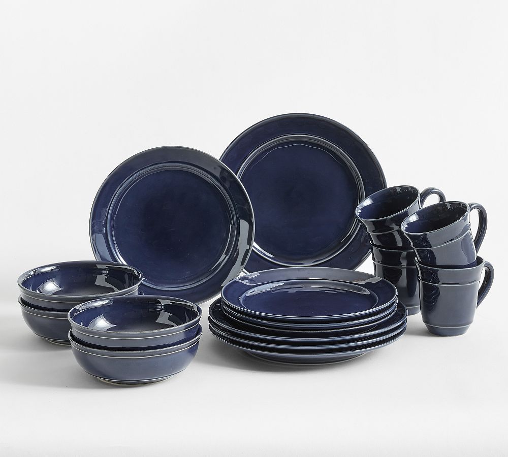 Cambria Handcrafted Stoneware Dinnerware Sets - 10 3/4" Dinner Plate with Soup Bowl - Navy