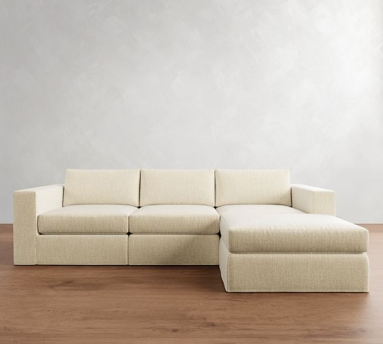 Carmel Square Arm Slipcovered Modular Chaise Sectional (113"-144") by Pottery Barn