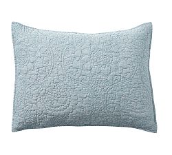 Open Box: Belgian Flax Linen Floral Stitch Quilted Shams, Standard, Set of 2 - Chambray