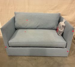 Open Box: Luna Upholstered Twin Sleeper Sofa, Polyester Wrapped Cushions - Performance Brushed Heathered Weave Chambray