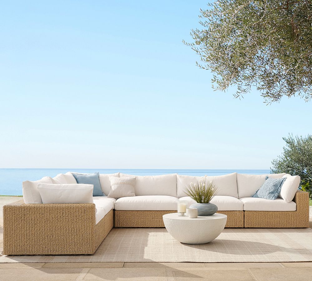 Kostas Wicker 6-Piece Outdoor Sectional (172") by Pottery Barn