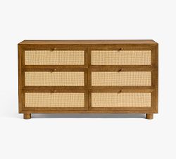 Open Box: Catalina Cane 6-Drawer Wide Dresser (64") - Antique Umber