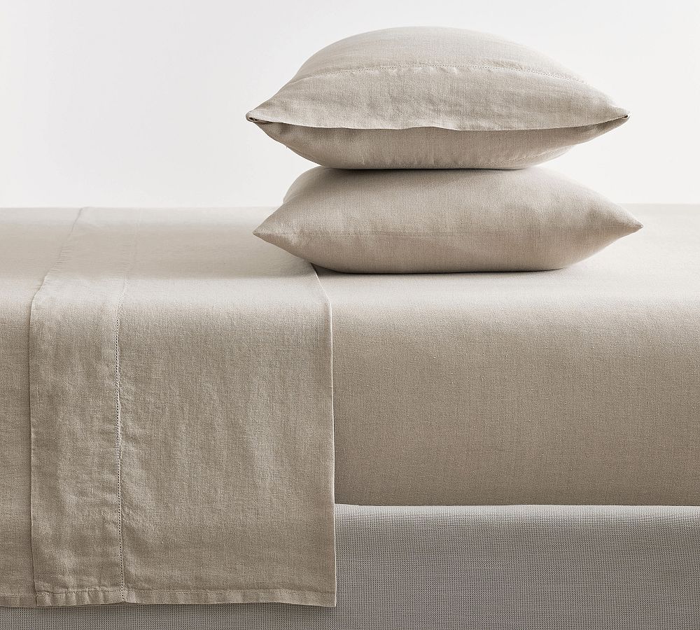 Belgian Flax Linen Hemstitch Sheet Set - Warm Gray, Full