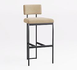 Open Box: Lowen Leather Bar Stool (31") - Nubuck Sand, Bronze