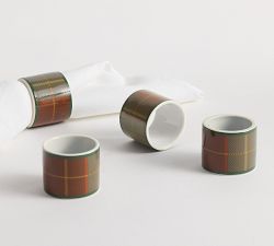 Woodrow Plaid Stoneware Napkin Rings - Set of 4