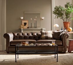 Chesterfield Roll Arm Leather Sofa (65"&ndash;96")