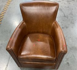 Open Box: Irving Roll Arm Leather Swivel Armchair with Nailheads (33"), Polyester Wrapped Cushions - Statesville Molasses