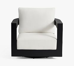 Open Box: Malibu Swivel Curved Outdoor Lounge Chair with Cushions - High Performance Canvas Natural, Black