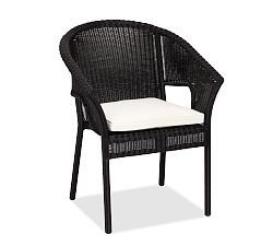 Open Box: Palmetto All-Weather Wicker Stacking Chair with Cushion - Black finish, Natural Cover