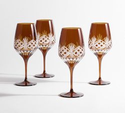 Antique Cut Glass Wine Stem Glasses - Set of 4