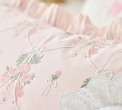 LoveShackFancy Embroidered Floral Bow Pillow Cover