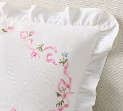 LoveShackFancy Floral Embroidered Lumbar Pillow Cover