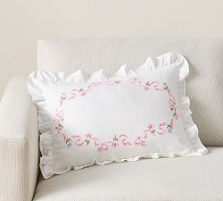 LoveShackFancy Floral Embroidered Lumbar Pillow Cover