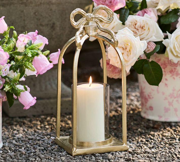 LoveShackFancy Figural Brass Ribbon Lantern | Pottery Barn