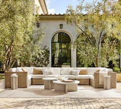 Cayman Concrete &amp; Eucalyptus Round Outdoor Nesting Coffee Table
