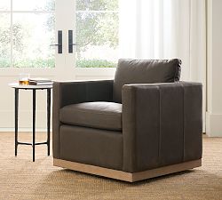 Jake Leather Seadrift Wood Base Swivel Chair