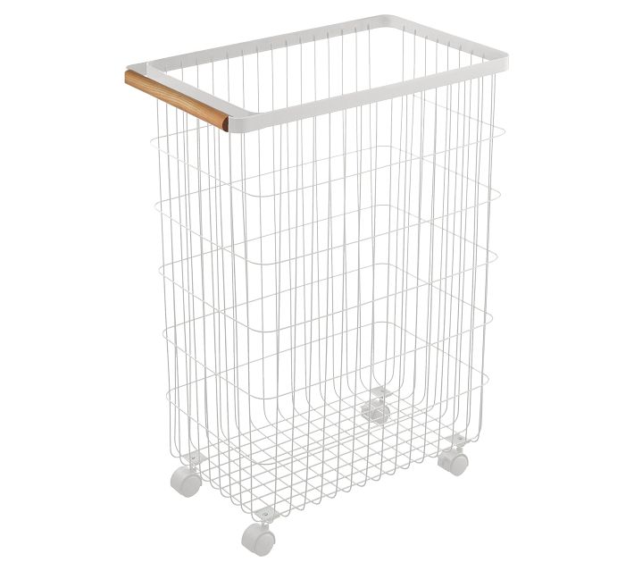 Tosca Slim Rolling Laundry Basket, White | Pottery Barn