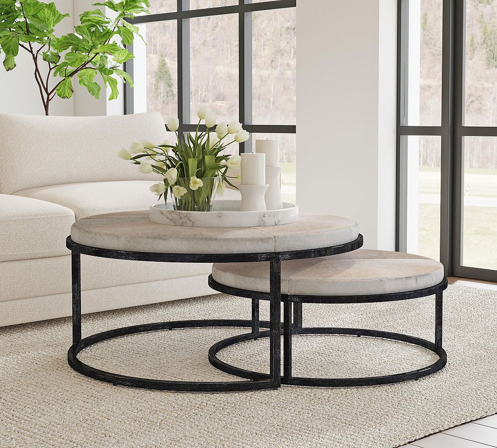 Veka Round Hair on Hide Nesting Coffee Tables by Pottery Barn